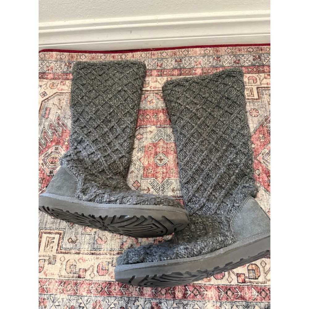 UGG Australia Lattice Cardy Grey Knit Tall Button Boots‎ 5879 Womens Size 6